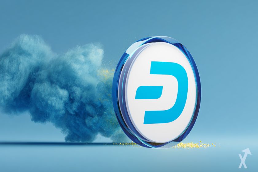 logo DASH en bleu dans une fumée bleue sur fond bleu