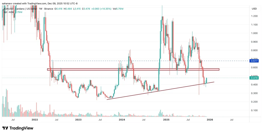 graphique de prix du cardano ada avec des bougies sur fond blanc