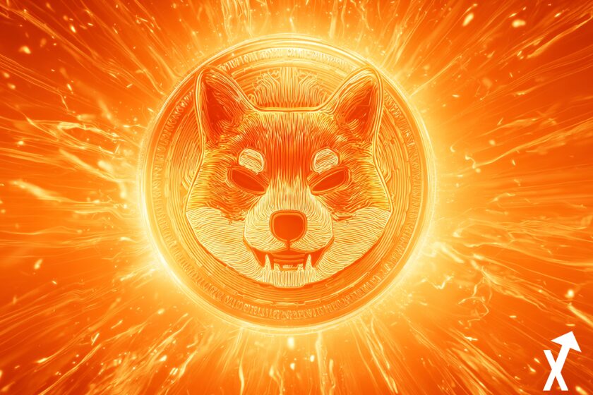 shiba inu coin orange en feu sur fond boule de feu crypto