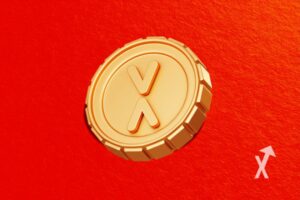 Coin xrp en jaune sur un fond rouge