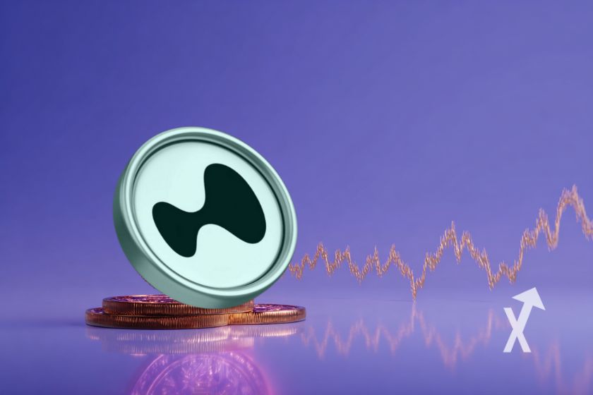 coin hyperliquid sur fond violet avec trendline price en jaune