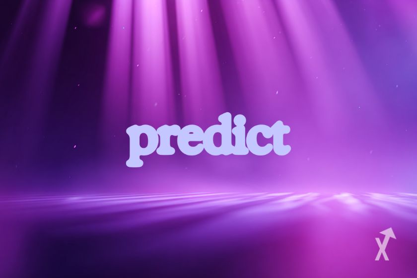 Le logo de Predict.fun centré sur un fond violet avec des lumières