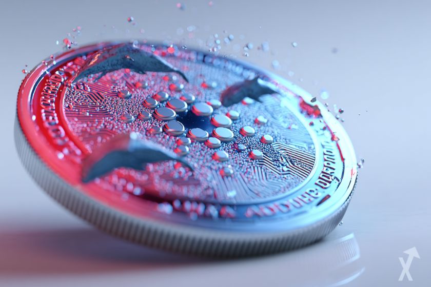 coin 3D cardano ada avec des baleines sur fond gris