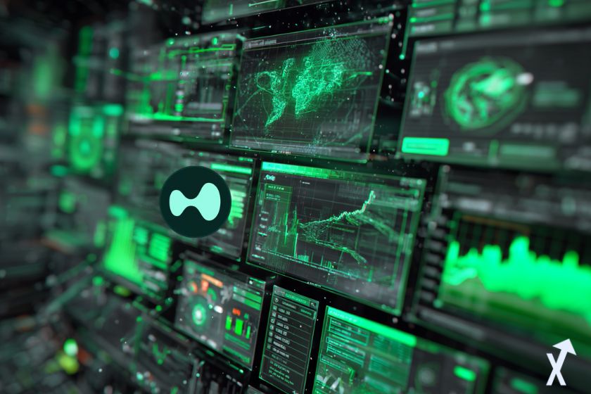 plateforme hyperliquid dans un environnement digital futuriste, avec des graphiques d'analyse