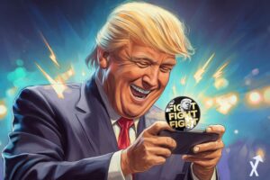 donald trump heureux en train de jouer à son jeu mobile