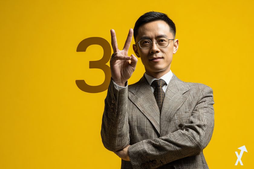 cz faisant le signe "3" pour parler de 3 cryptos sur fond jaune