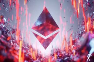 logo ethereum violet dans un environnement futuriste et coloré