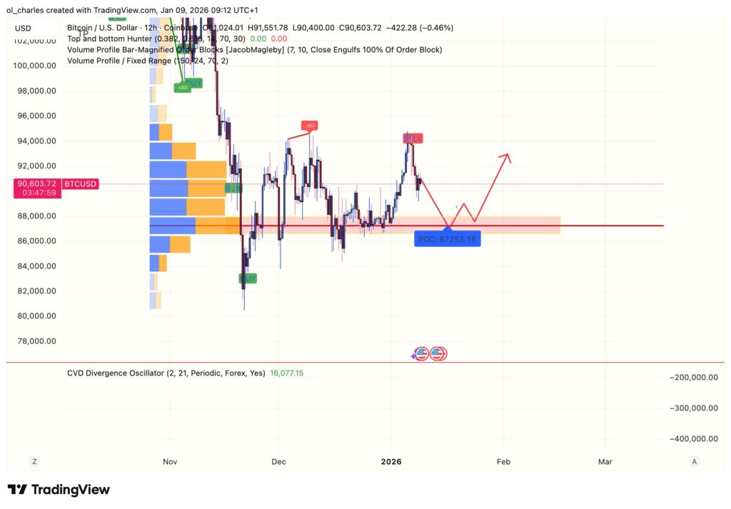 cours du Bitcoin en 12 heures avec VPFR