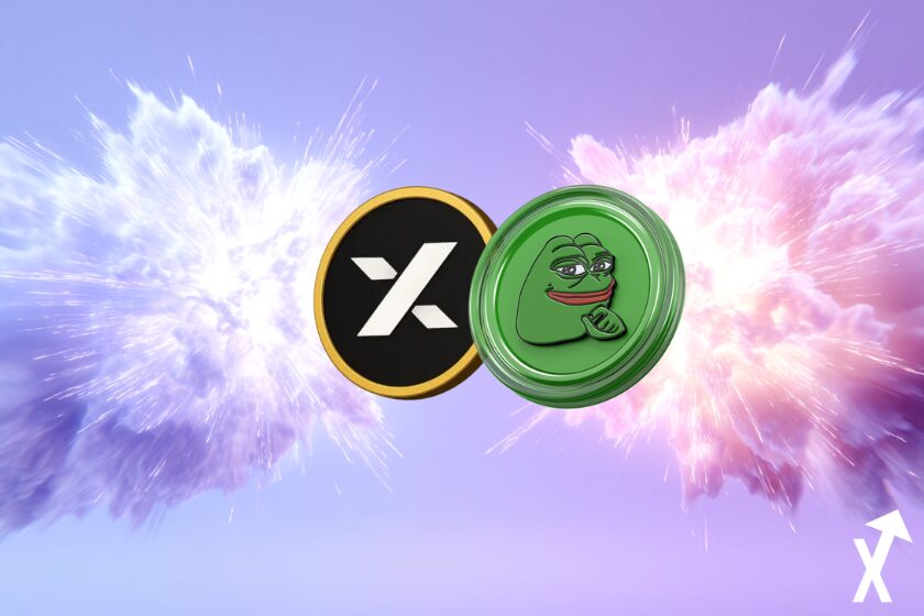 myx et pepe coins sur fond violet explosif