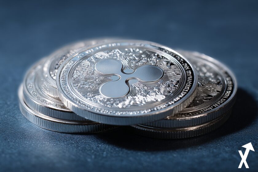 xrp coin argenté sur fond bleu clean