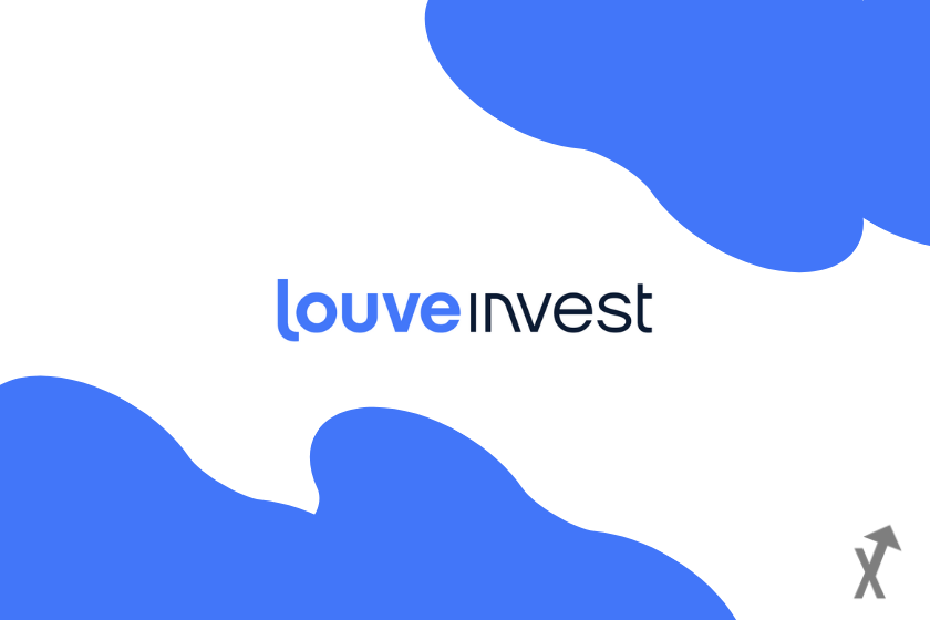 Louve Invest logo avec un fond blanc et bleu