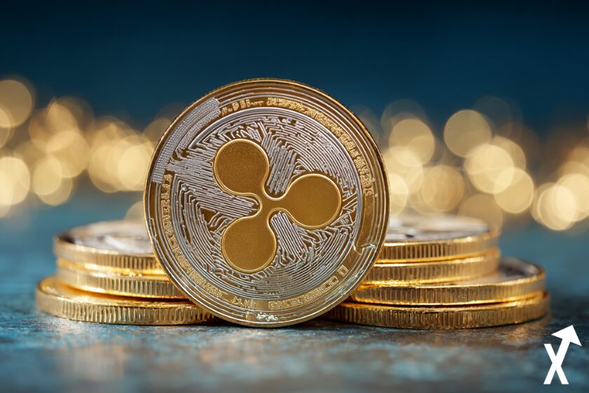 xrp coin doré sur fond bleu et gold