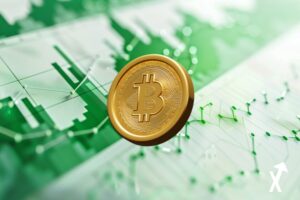 Bitcoin sur fond de graphique financier vert