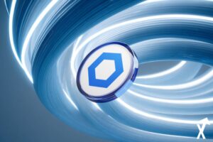 chainlink coin sur fond spirale bleue blanche