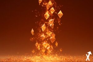 ethereum tombant du ciel fond rouge orange