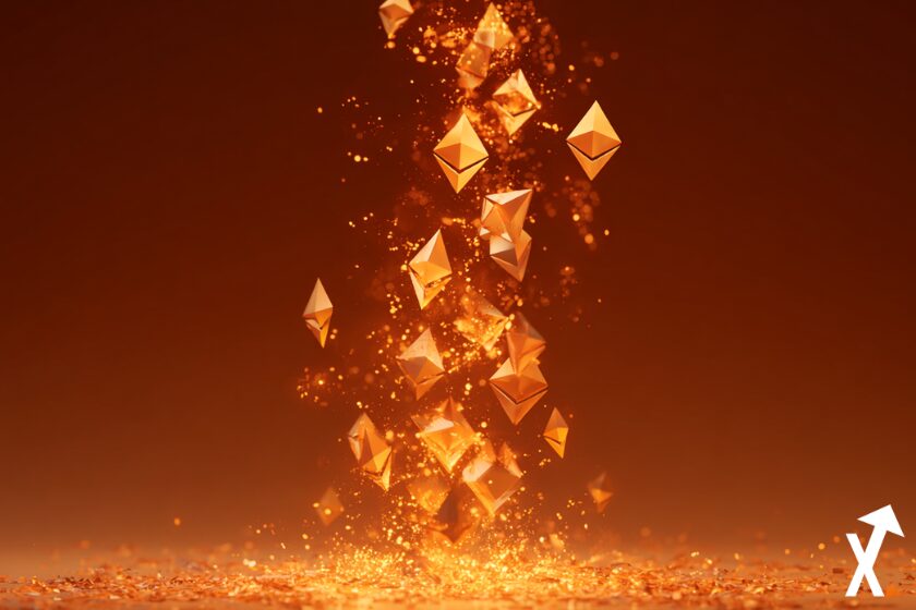 ethereum tombant du ciel fond rouge orange