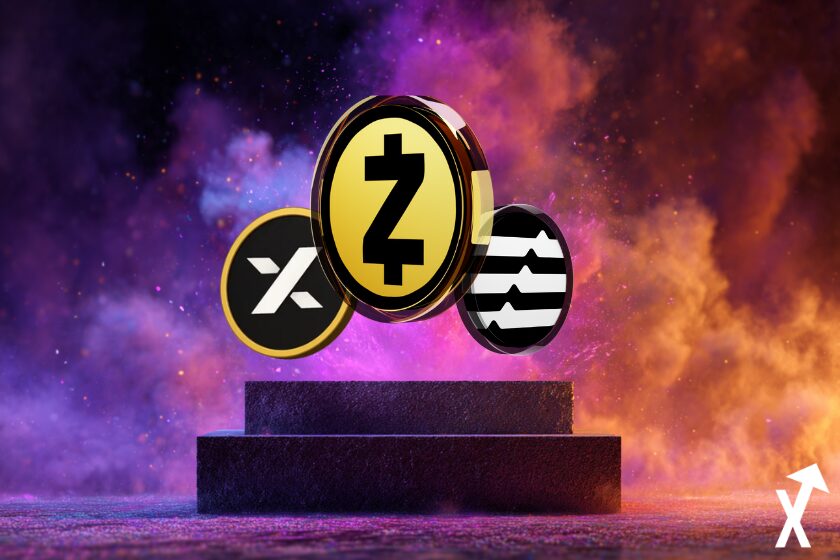 myx aptos zcash coins sur fond univers coloré