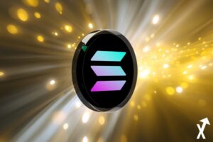 solana coin sur fond jaune doré