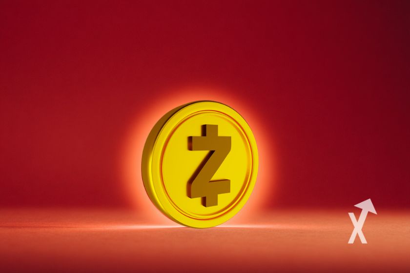 coin zec zcash en jaune sur un fond rouge