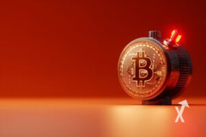 bitcoin coin avec alarme rouge dessus sur un fond orange
