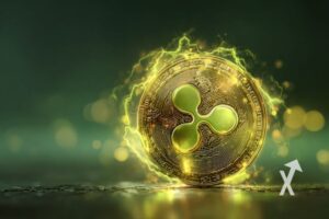 coin xrp avec électricité verte et fond vert