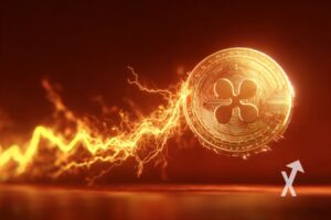 coin xrp avec électricité orange sur un fond rouge