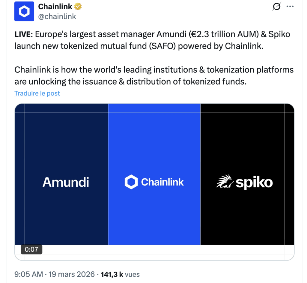 tweet de Chainlink pour le fonds Amundi