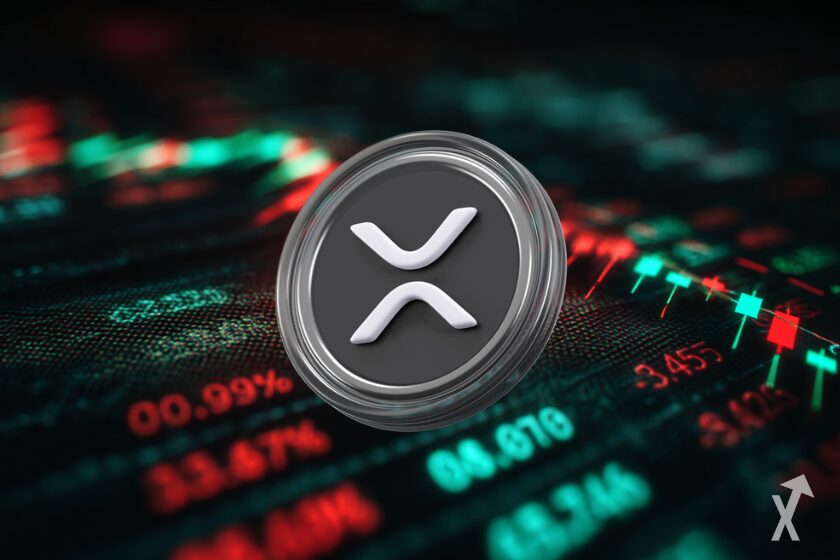 xrp coin sur fond trading chart rouge vert