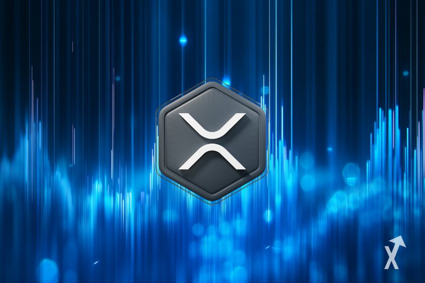 xrp coin sur fond blockchain bleu blanc eletrique