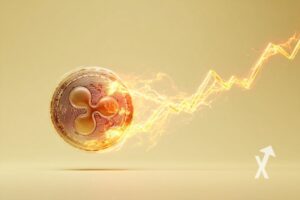 xrp coin jaune sur un fond jaune avec une trendline en électricité orange