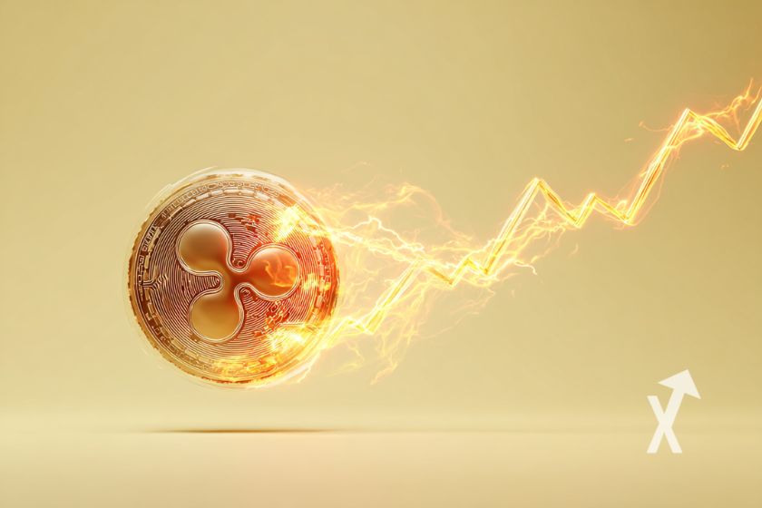 xrp coin jaune sur un fond jaune avec une trendline en électricité orange