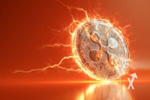 xrp coin avec électricité orange autour sur un fond orange rouge