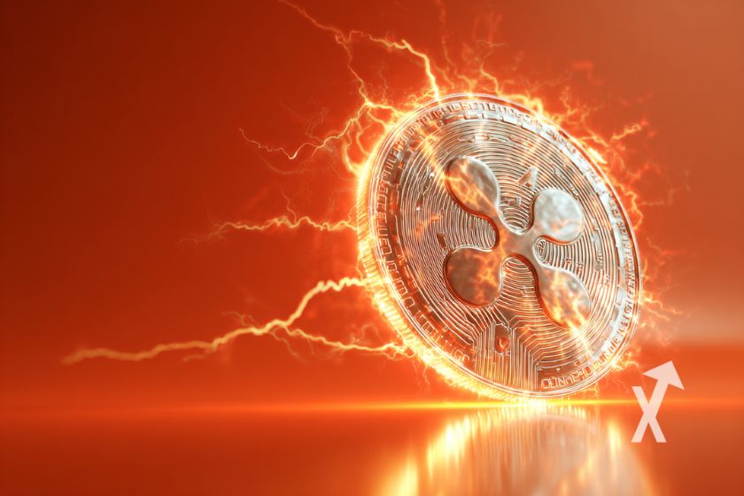xrp coin avec électricité orange autour sur un fond orange rouge