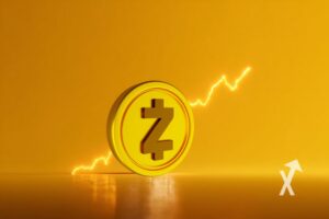 coin zcash sur un fond orange avec trendline jaune