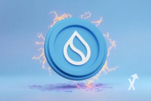 coin sui avec électricité rouge autour et sur un fond bleu