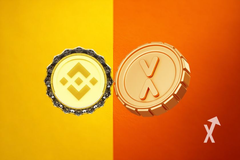 coin bnb et xrp sur un fond mi orange mi jaune