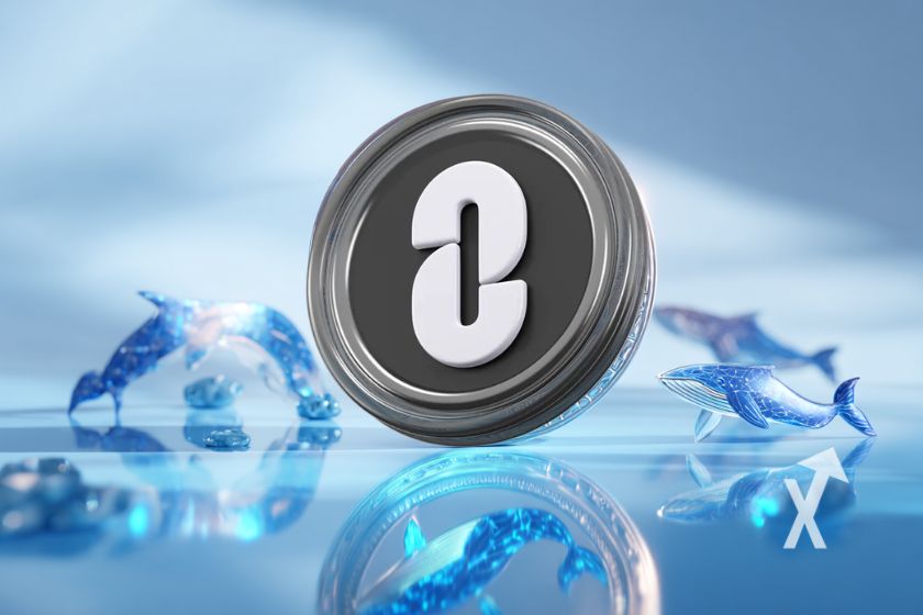 coin zro layerzero sur un fond bleu gris avec des baleines bleues