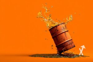 baril de pétrole avec du pétrole qui en sort sur un fond orange